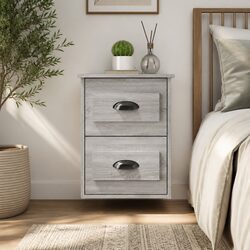 Wall-Mounted Bedside Cabinet Grey Sonoma with 2 Drawers