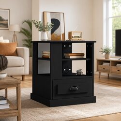Precise Black Engineered Wood End Table with Storage