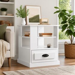 Engineered Wood High Gloss White Side Table