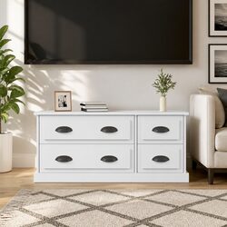 100x35.5x45cm White Media Storage Unit with 4 Drawers