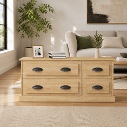 4-Drawer TV Cabinet in Brown Engineered Wood, 100x35.5x45cm