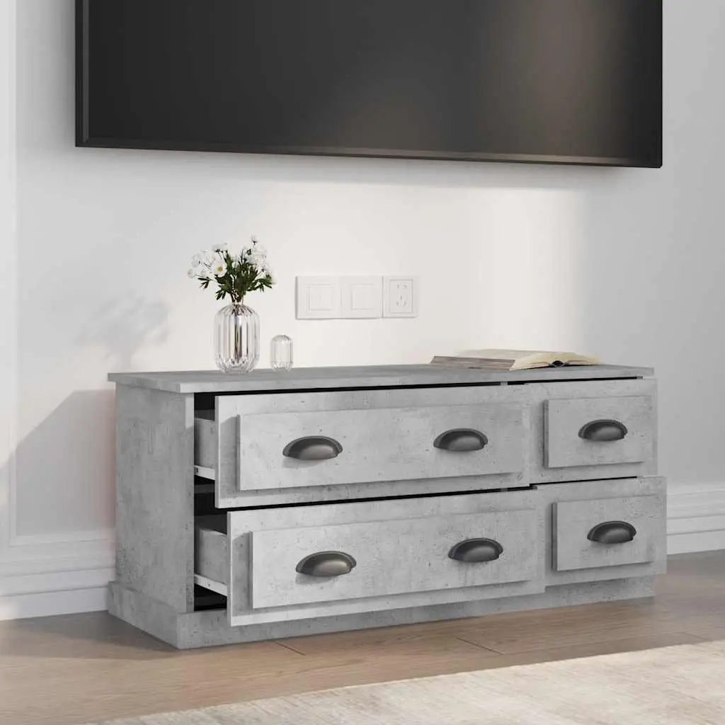 TV Stand Grey Engineered Wood 4 Drawer Storage Unit Media Cabinet