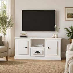 White Engineered Wood TV Cabinet with Ample Storage