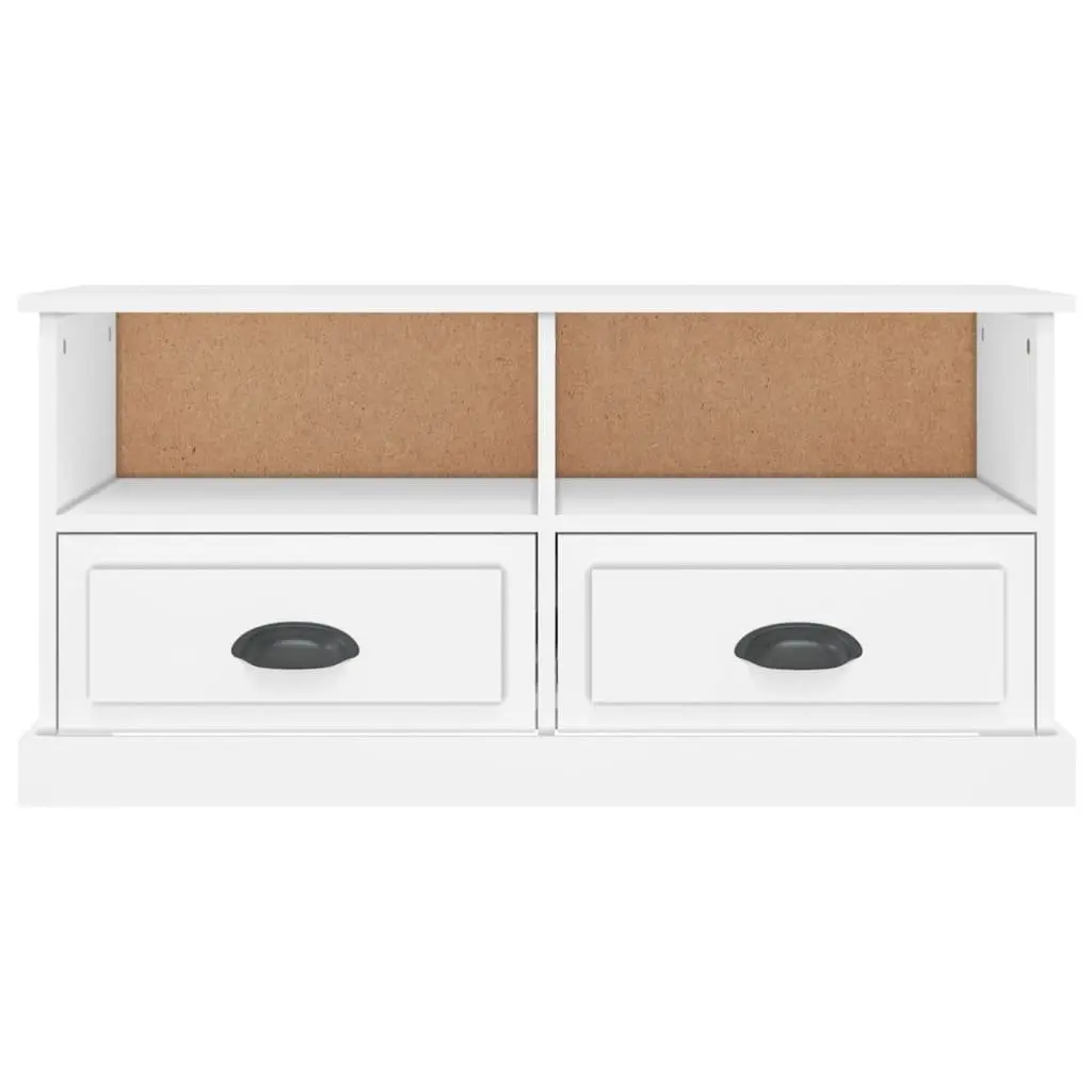 White TV Cabinet Engineered Wood Storage Unit with Open Compartments and Drawers Living Room 93x35.5x45cm