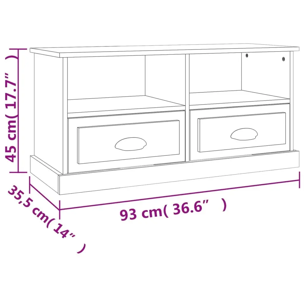 TV Cabinet Engineered Wood Storage Unit with Drawers Open Compartments Grey 93 x 35.5 x 45 cm