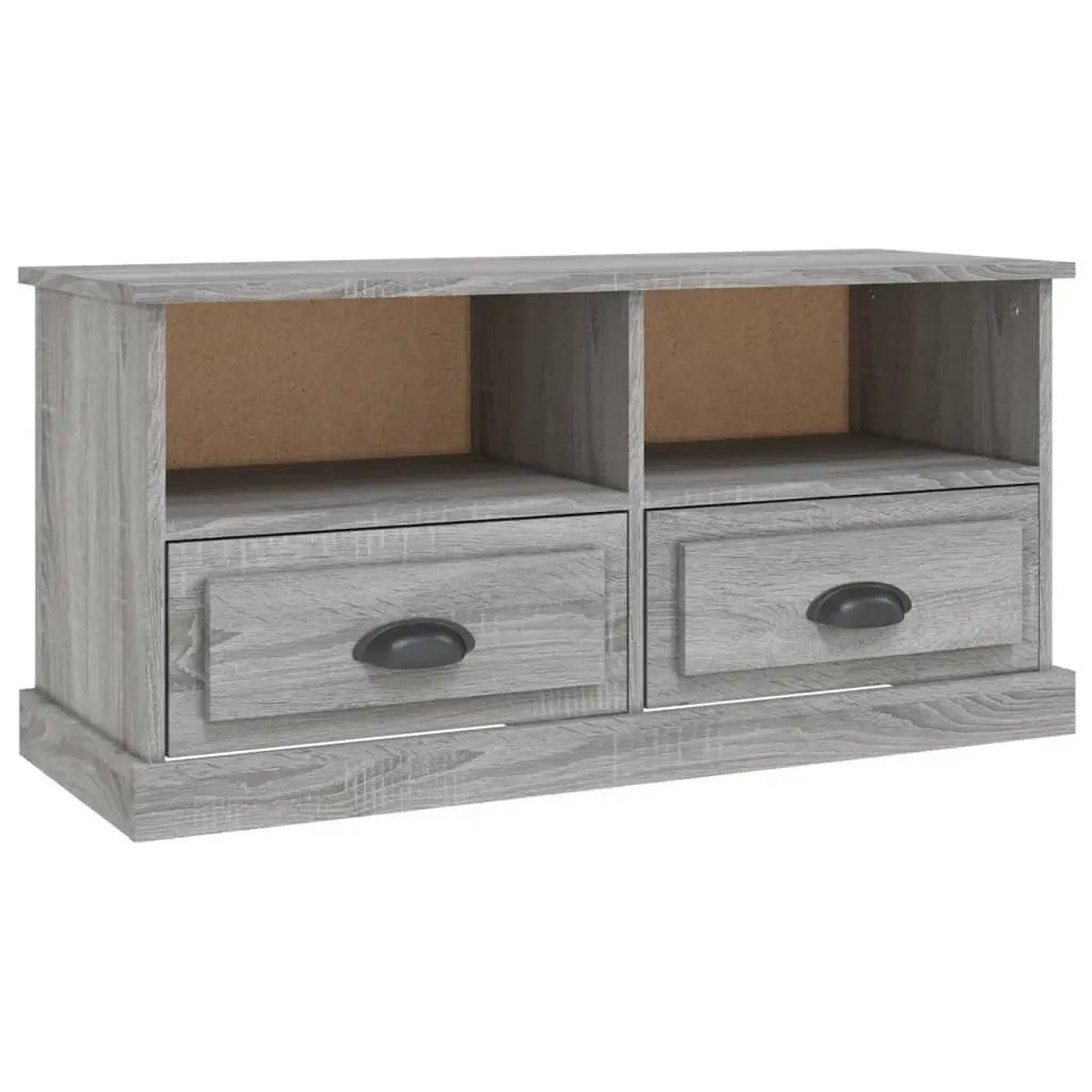 TV Cabinet Grey Engineered Wood Storage Unit with Drawers Open Compartments 93 x 35.5 x 45 cm