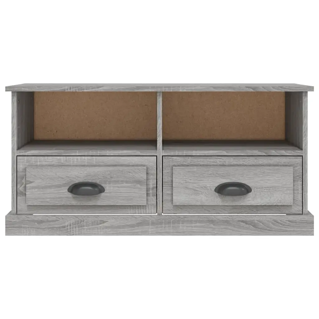 TV Cabinet Grey Engineered Wood Storage Unit with Drawers Open Compartments 93 x 35.5 x 45 cm