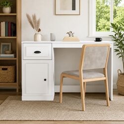 White Desk with Drawer and Compartment Storage 115x50x75cm