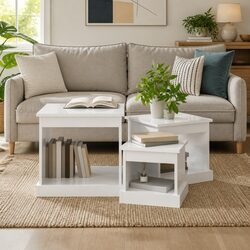 3 Piece High Gloss White Engineered Wood Coffee Table Set