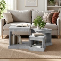 Nesting Coffee Table Set of 3 in Grey Engineered Wood