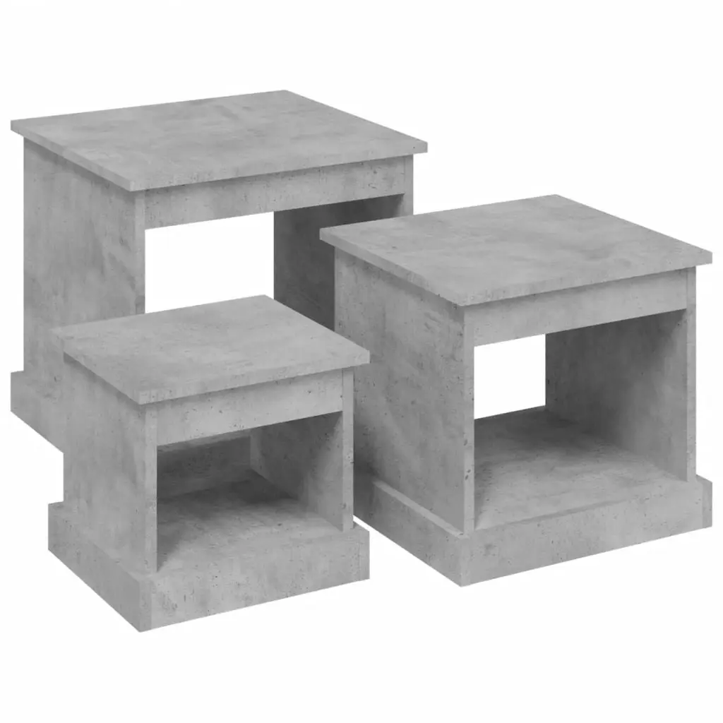 Coffee Table Set 3 Piece Grey Engineered Wood Living Room Accent Nesting Tables