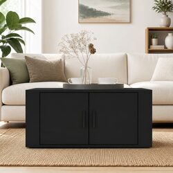 Black Coffee Table with Engineered Wood and Storage Features