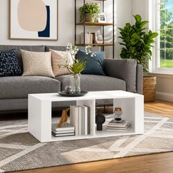 Engineered Wood Coffee Table White 100x50x36cm with Shelves