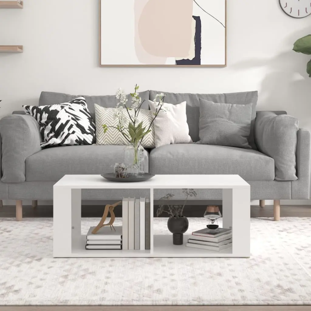 Coffee Table White Modern Storage 100x50x36cm Engineered Wood Side Accent Table