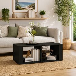 Functional Black Coffee Table with Two Shelves