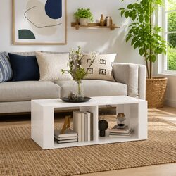 White High Gloss Coffee Table with Two Storage Shelves