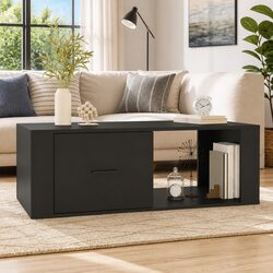 Engineered Wood Black Coffee Table with Drawer and Compartment