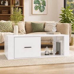 White High Gloss Coffee Table with Drawer Storage 100x50.5x35 cm