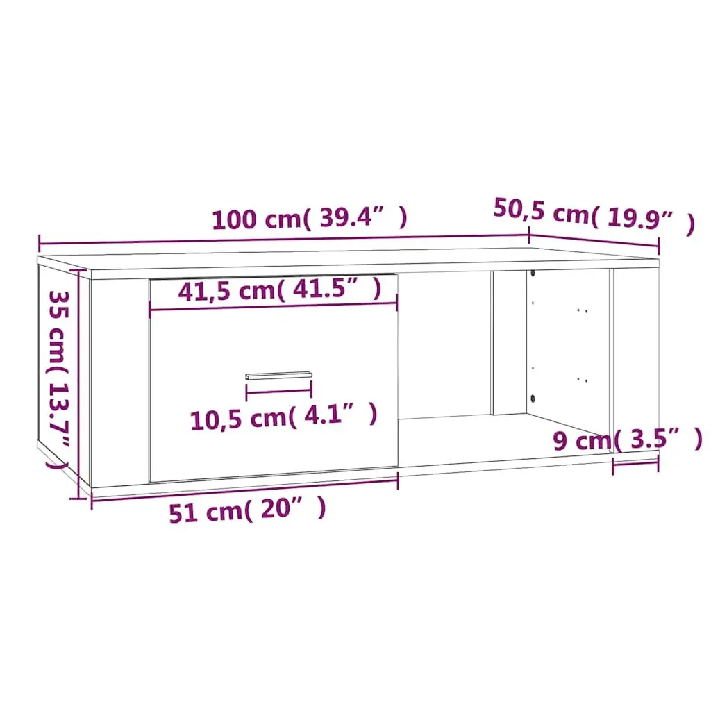 Coffee Table Grey 100x50.5x35cm Engineered Wood Storage Drawer Compartment
