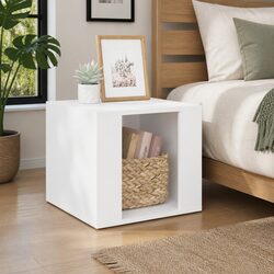 Engineered Wood Nightstand in White with Storage Space