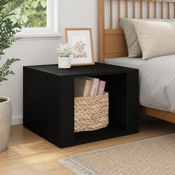Black Engineered Wood Bedside Table with Storage