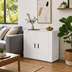 White Storage Cabinet 80x33x70 cm Engineered Wood Sideboard