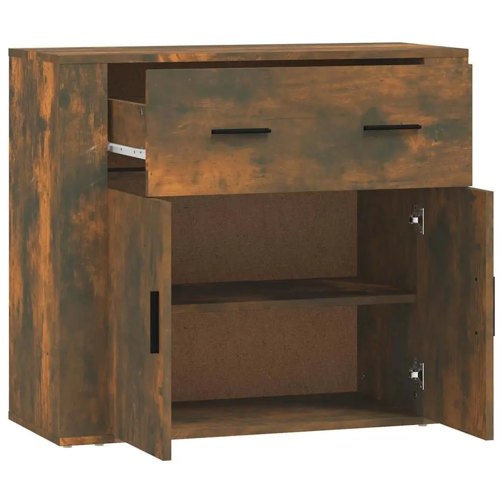 Brown Engineered Wood Sideboard Storage Cabinet with Doors Drawers and Compartments 80x33x70cm