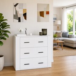 White Engineered Wood Sideboard Cabinet 80x33x70cm with 3 Drawers