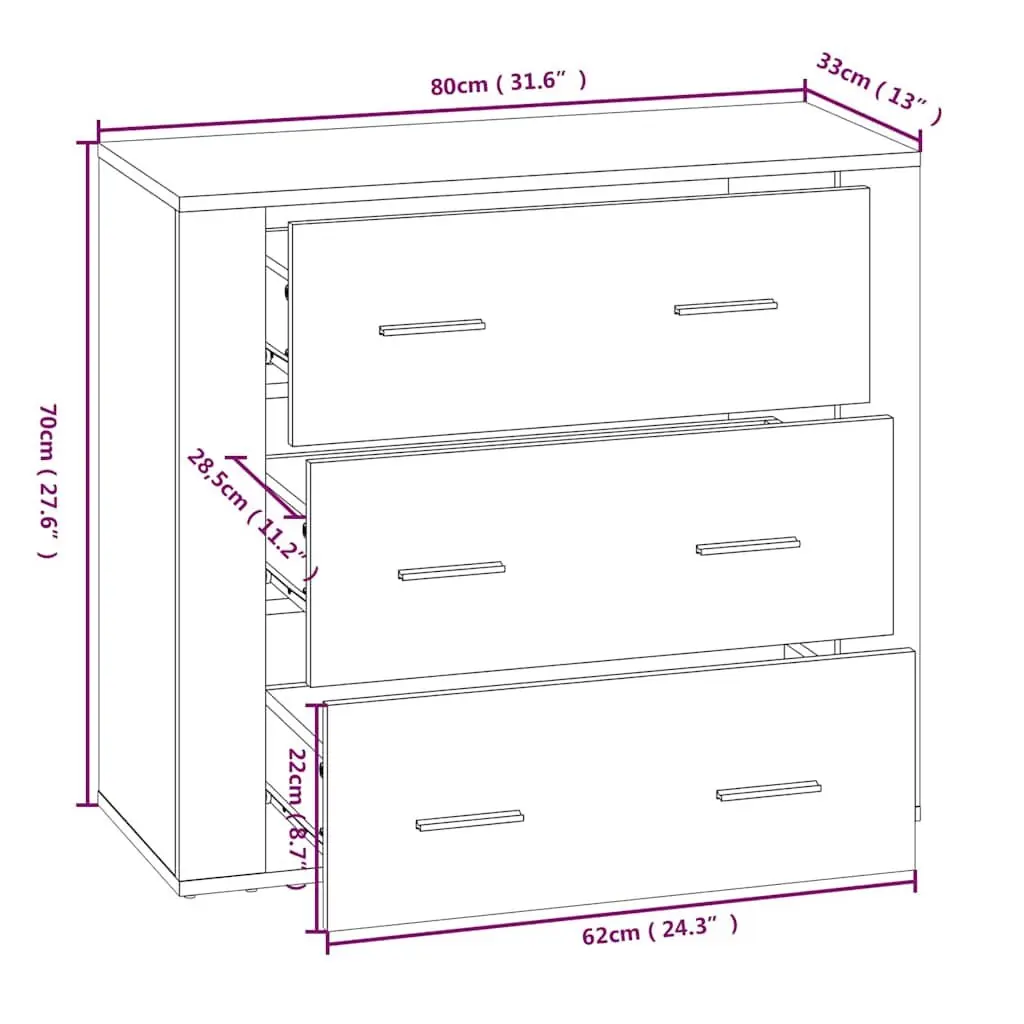 Sideboard Cabinet Engineered Wood Organised Storage 80x33x70cm White