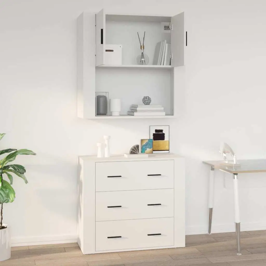 Wall Cabinet White Engineered Wood Storage Organiser 80x33x80 cm