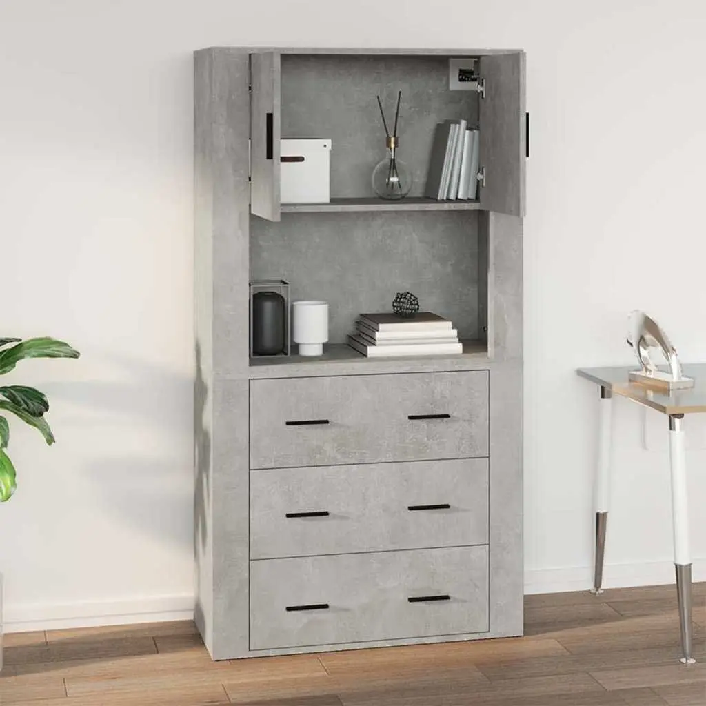 Grey Engineered Wood Wall Cabinet Hanging Storage Organiser 80 x 33 x 80 cm