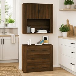Wall Cabinet in Brown Oak, 80x33x80 cm - Engineered Wood