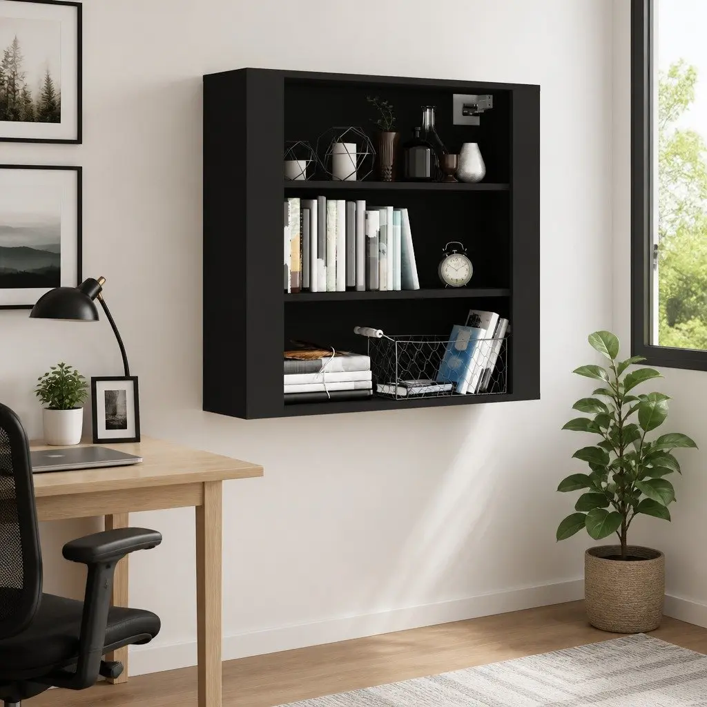 Wall Cabinet Space Saving 80x33x80 cm Black Engineered Wood 3 Shelves