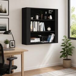 Black Wall Cabinet with 3 Shelves 80x33x80 cm in Engineered Wood