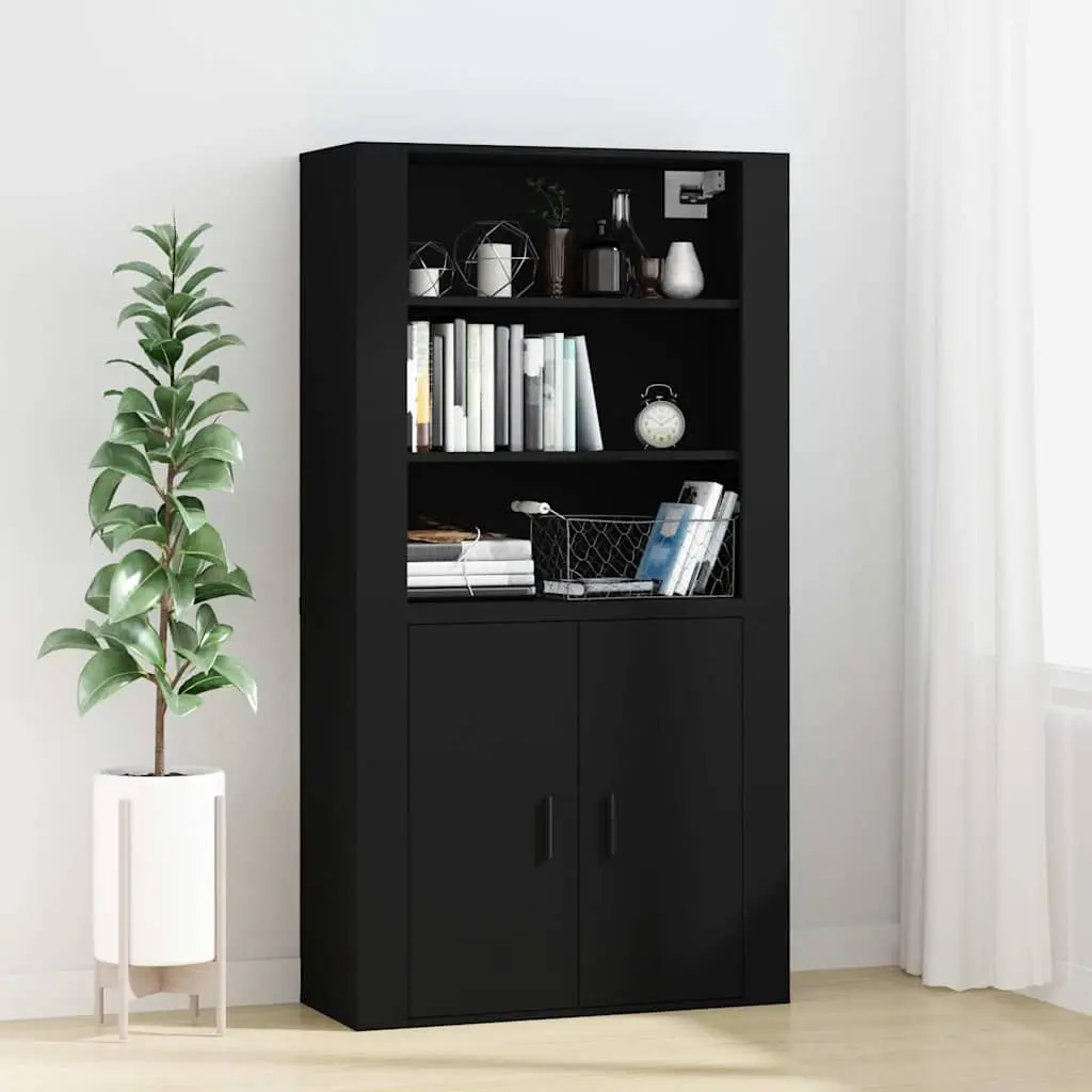 Wall Cabinet Space Saving 80x33x80 cm Black Engineered Wood 3 Shelves
