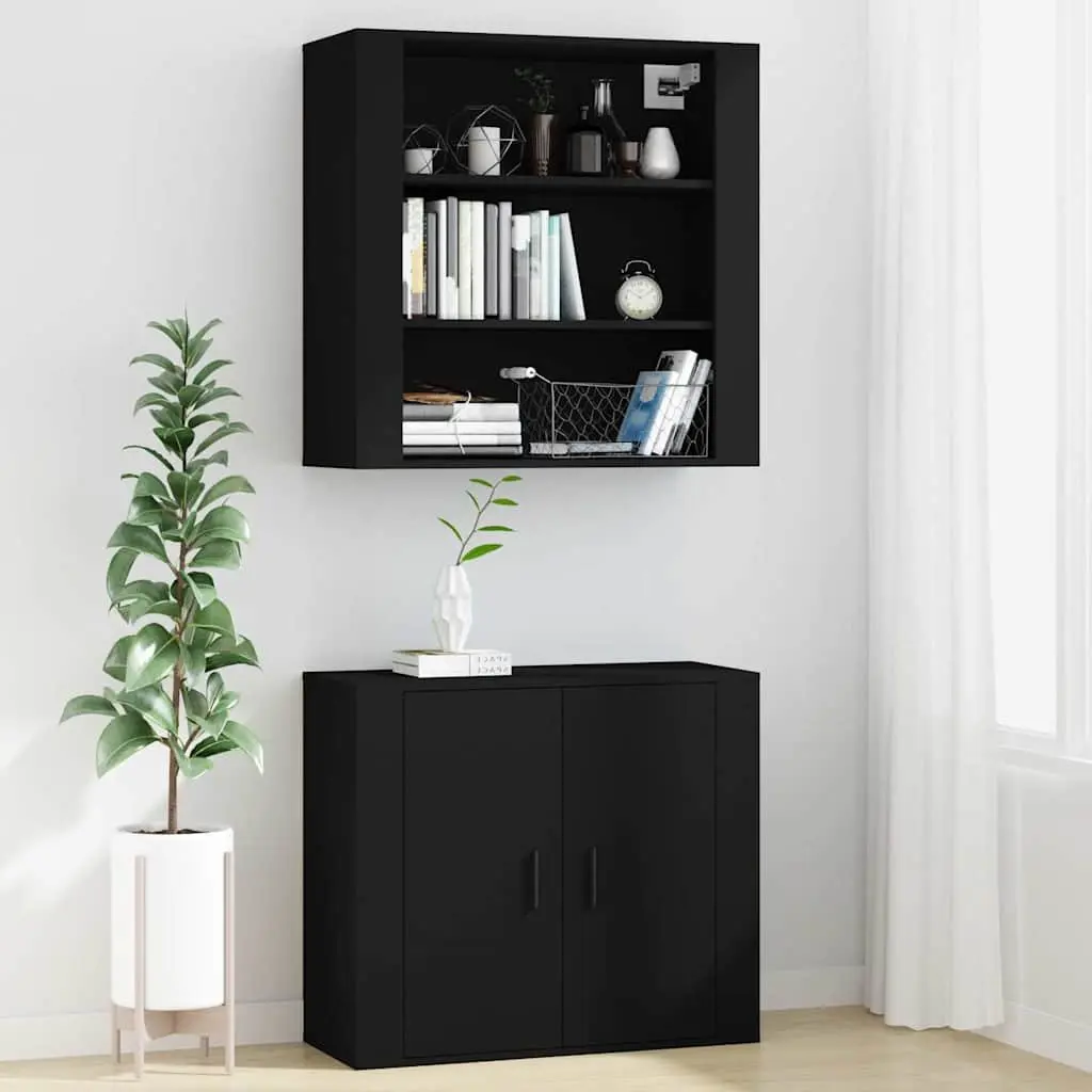 Wall Cabinet Space Saving 80x33x80 cm Black Engineered Wood 3 Shelves