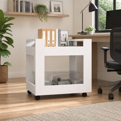 Compact White Desk Trolley with Rolling Casters