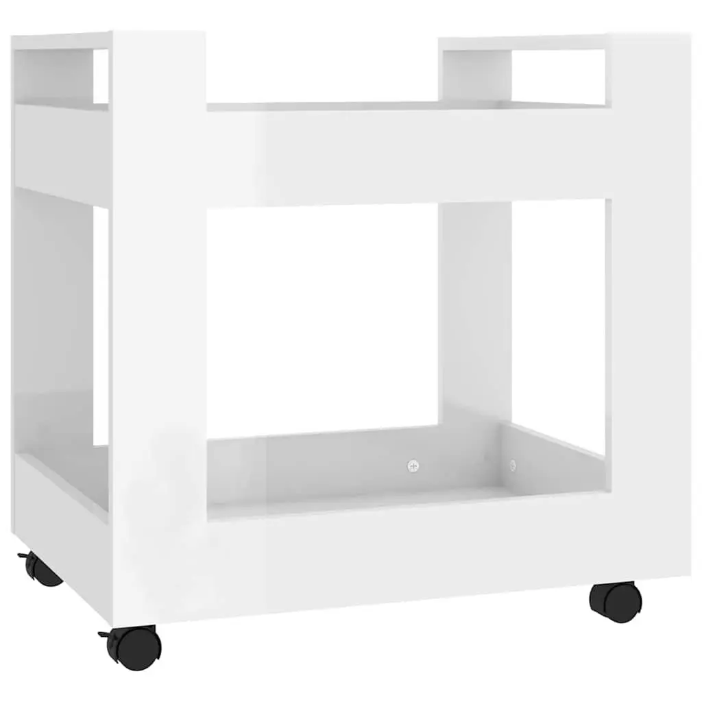 Desk Trolley Storage Cart Open Shelves Rolling Castors 60x45x60cm White High Gloss