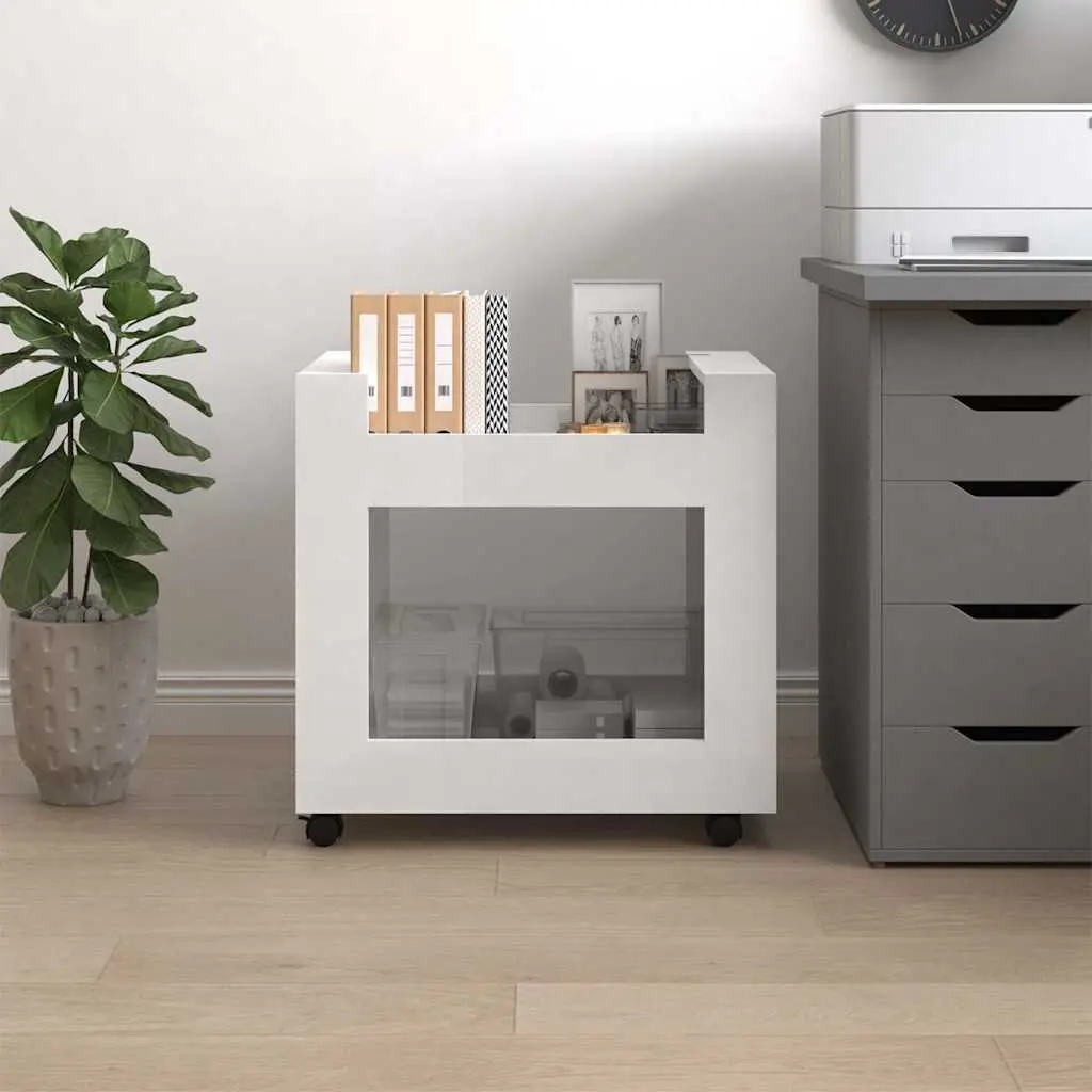 Desk Trolley Storage Cart Open Shelves Rolling Castors 60x45x60cm White High Gloss