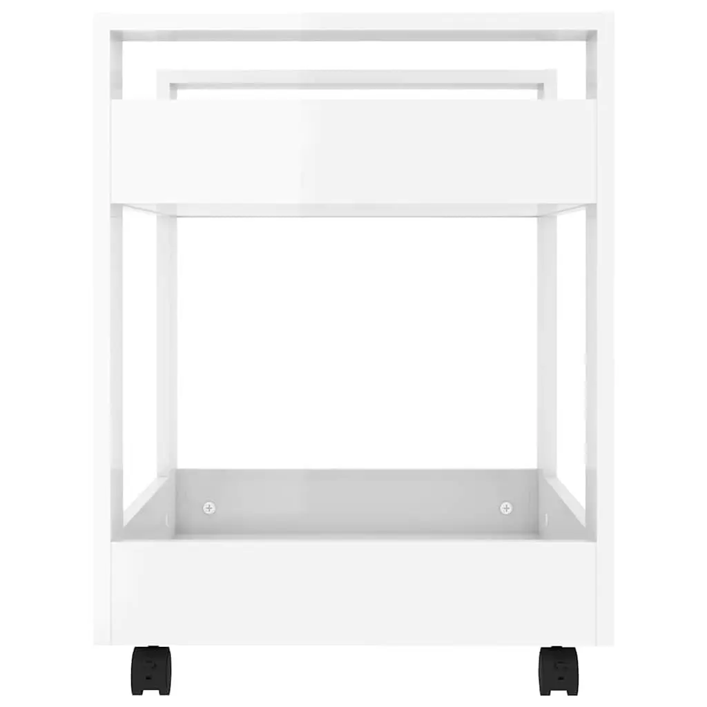 Desk Trolley Storage Cart Open Shelves Rolling Castors 60x45x60cm White High Gloss