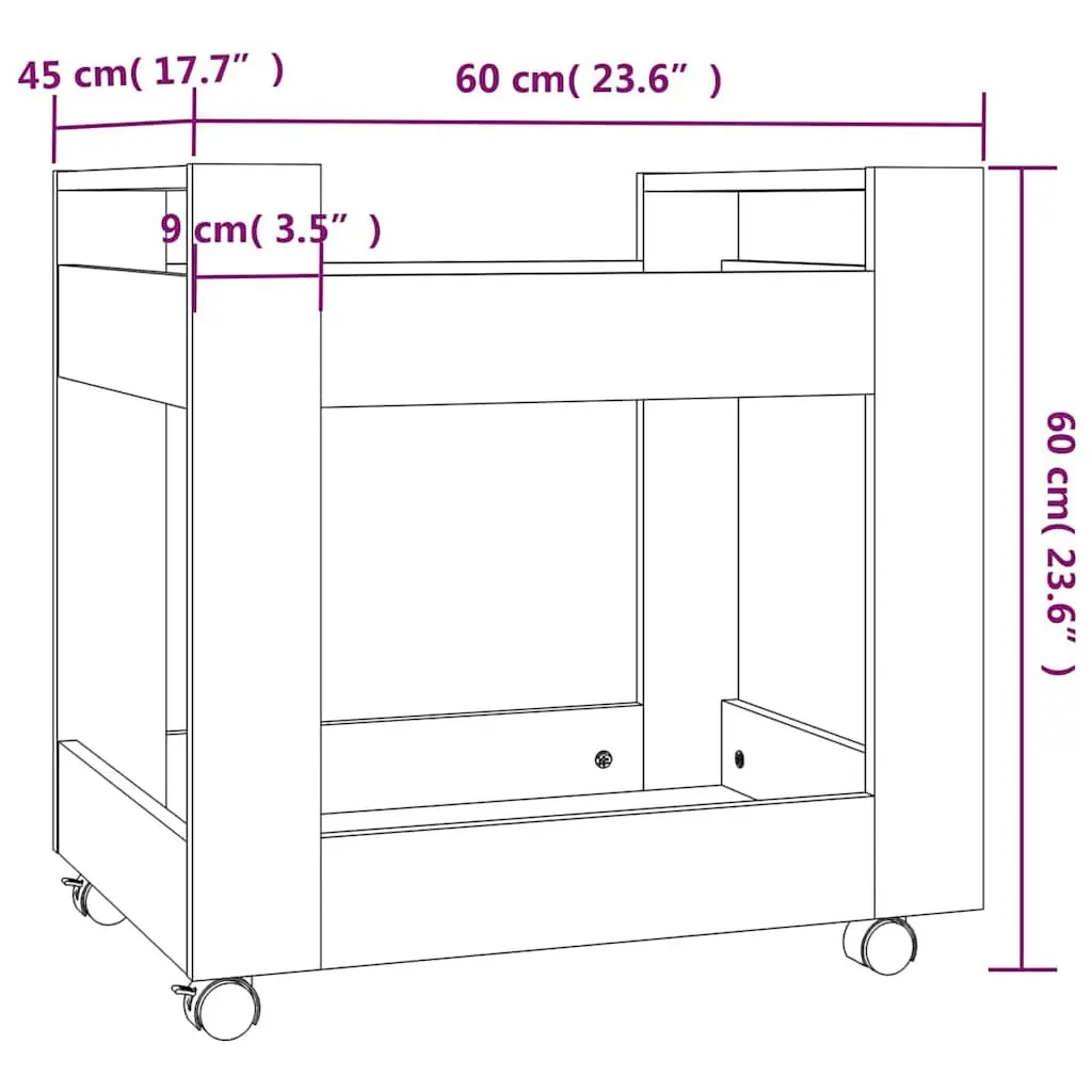 Desk Trolley Mobile Storage Open Shelves 60x45x60 cm Brown Smoked Oak
