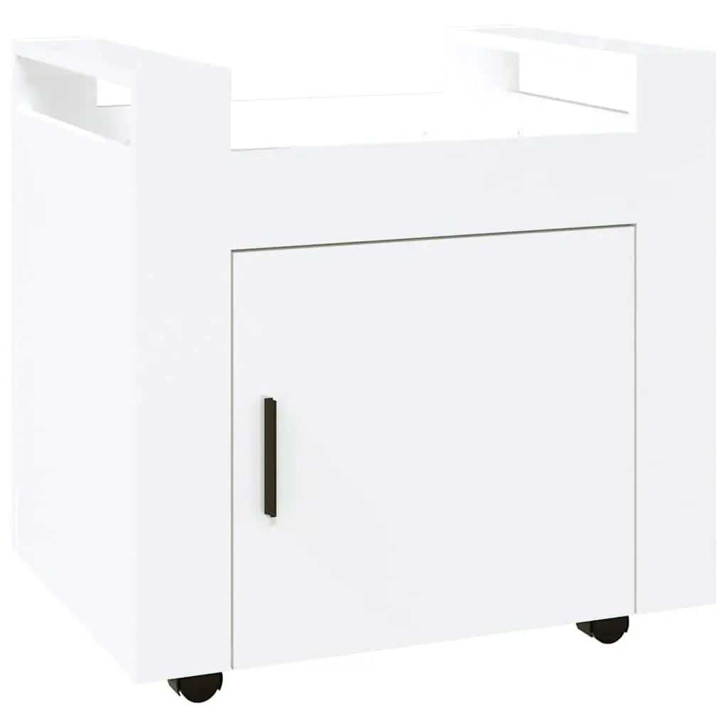 Mobile Storage Cart White Gloss 60x45x60cm with Door and Casters for Office Organization