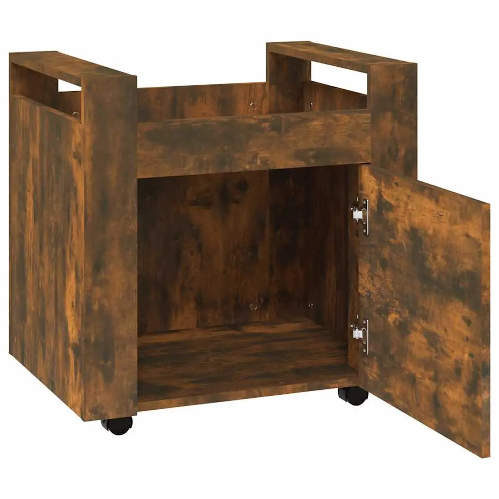 Office Storage Trolley Brown Enclosed Space 60cm Height with Casters and Door Engineered Wood