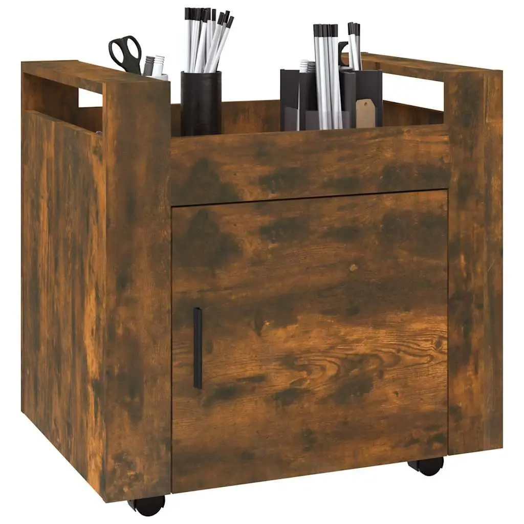 Office Storage Trolley Brown Enclosed Space 60cm Height with Casters and Door Engineered Wood