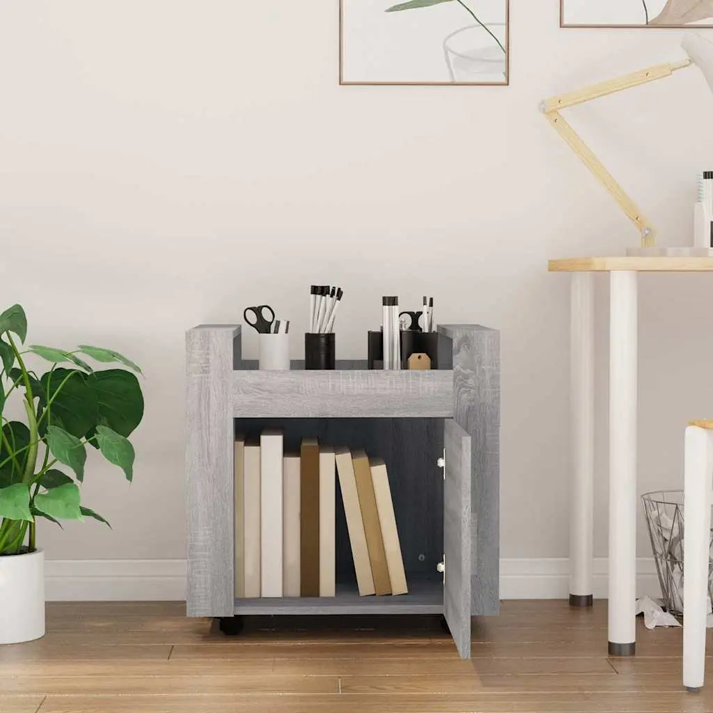 Mobile Storage Cabinet with Wheels Grey Engineered Wood 60Wx45Dx60Hcm for Office Organising