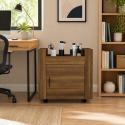 Engineered Wood Desk Trolley in Brown Oak with Storage