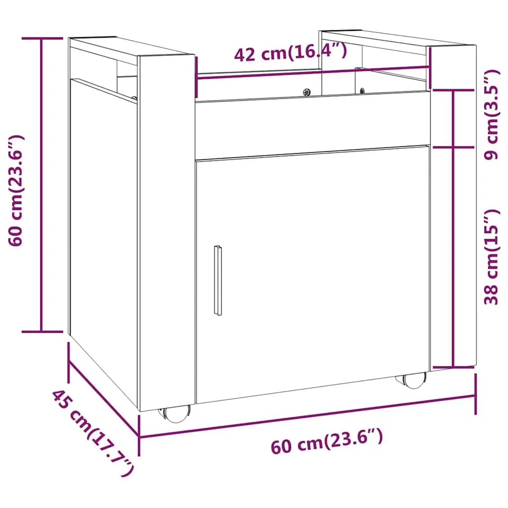 Desk Trolley Mobility Feature Brown Oak Storage Cabinet