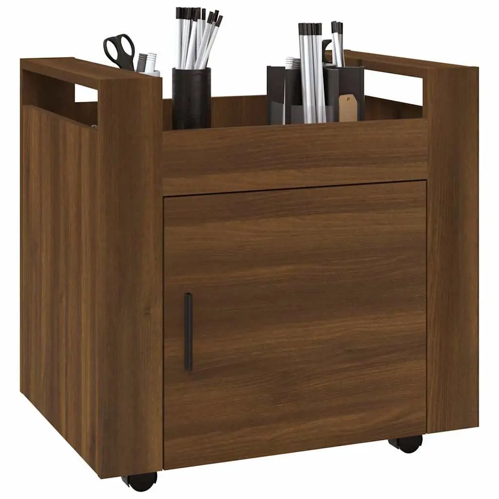 Desk Trolley Mobility Feature Brown Oak Storage Cabinet