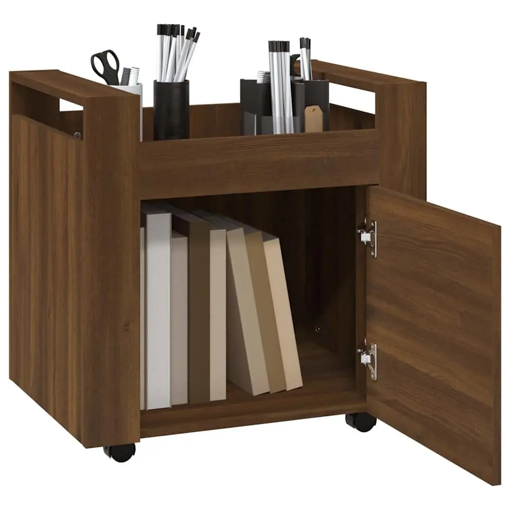 Desk Trolley Mobility Feature Brown Oak Storage Cabinet