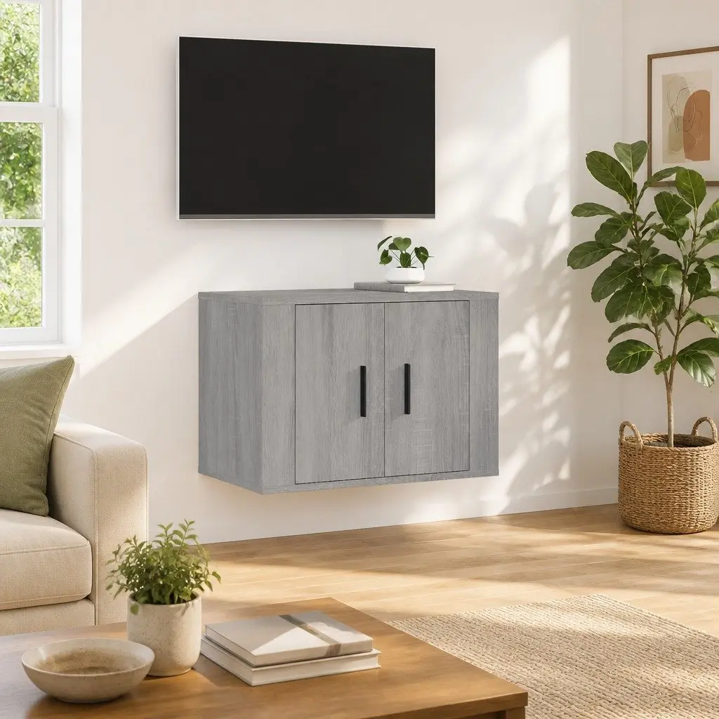 Wall Mounted TV Cabinet Media Storage Unit Grey Engineered Wood 57x34.5x40cm